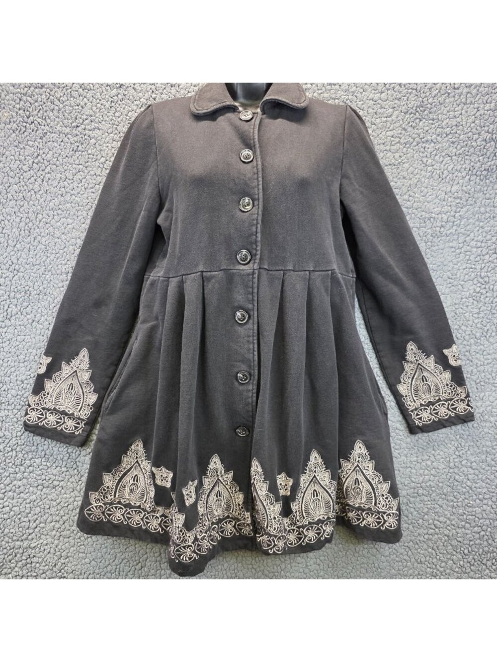 Green Dragon M Embroidered Floral Princess Coat Black Victorian Prairie Boho